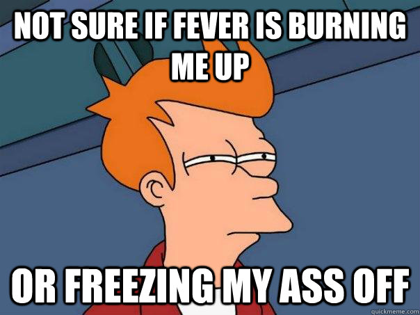 Not sure if fever is burning me up or freezing my ass off  Futurama Fry