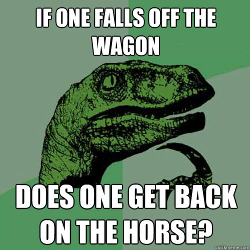 If one falls off the wagon Does one get back on the horse?  Philosoraptor