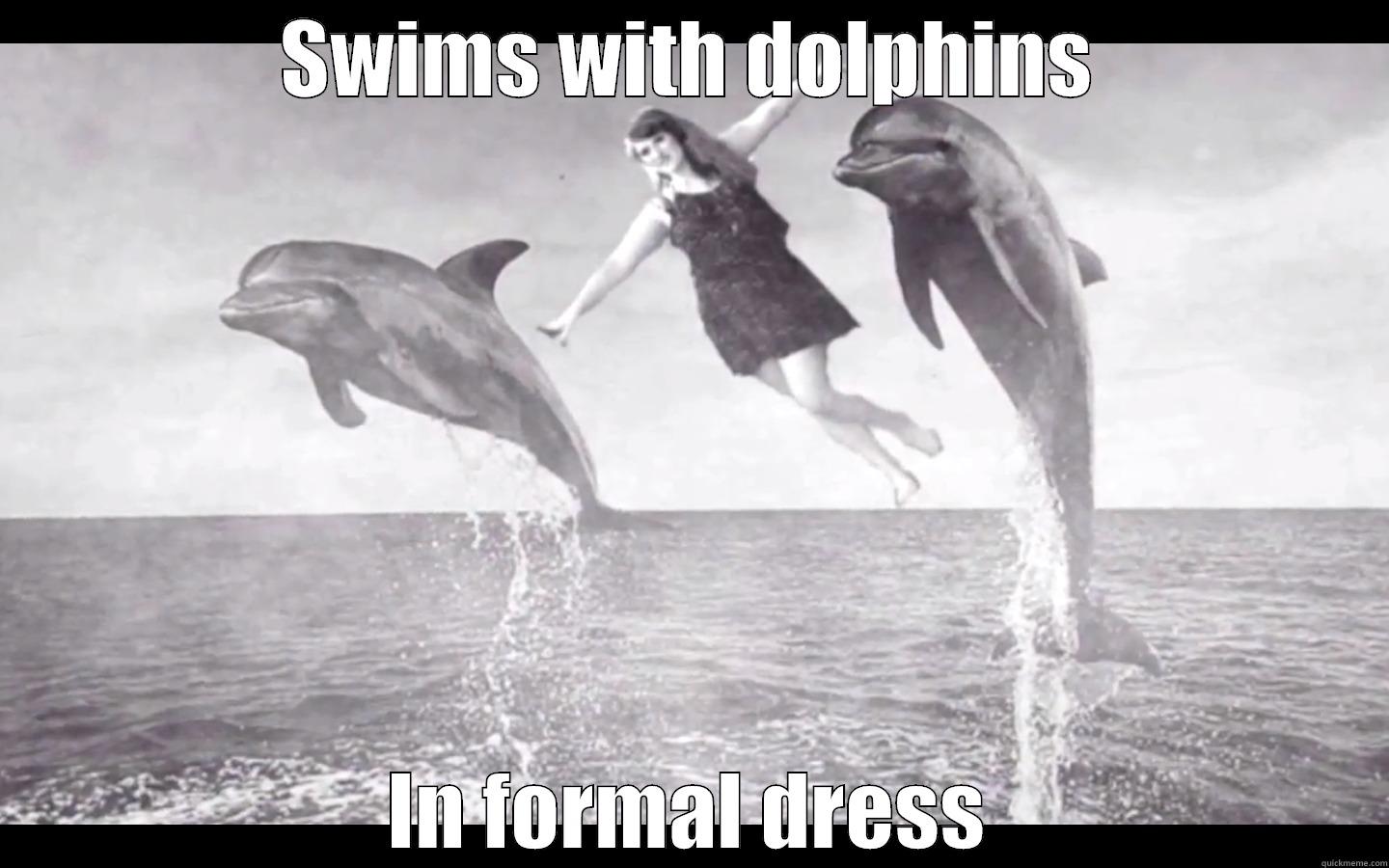 SWIMS WITH DOLPHINS IN FORMAL DRESS Misc