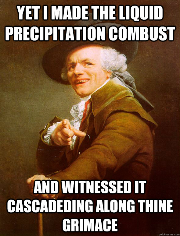 Yet I made the liquid Precipitation combust And witnessed it cascadeding along thine grimace  Joseph Ducreux