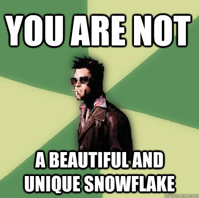 You are not A beautiful and unique Snowflake  Helpful Tyler Durden