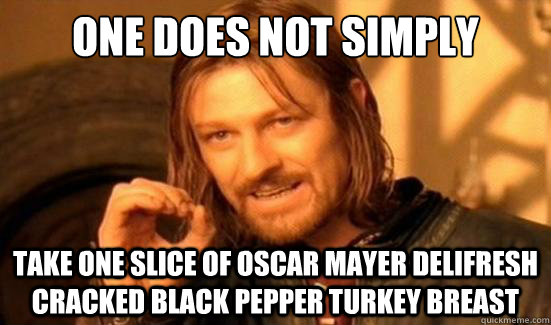 One Does Not Simply Take one slice of Oscar Mayer DeliFresh Cracked Black Pepper Turkey breast  Boromir