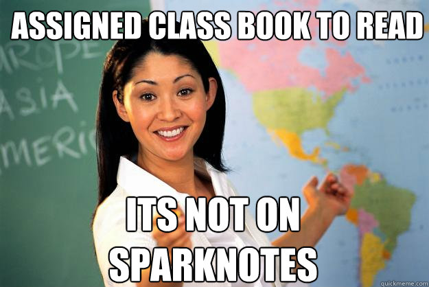 assigned class book to read its not on sparknotes  Unhelpful High School Teacher