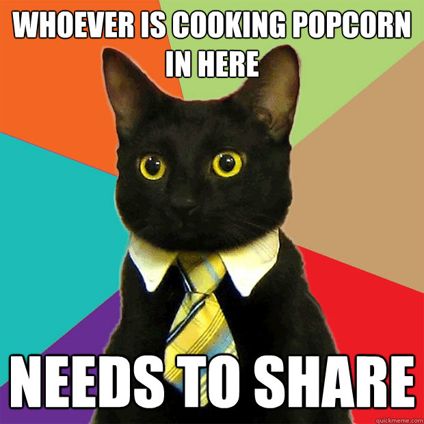 Whoever is cooking popcorn in here Needs to share  Business Cat