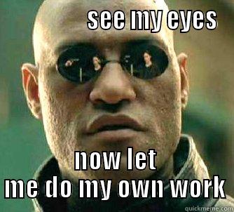 let me work -                  SEE MY EYES NOW LET ME DO MY OWN WORK Matrix Morpheus