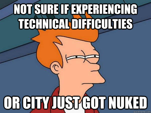 Not sure if experiencing technical difficulties Or city just got nuked  Futurama Fry