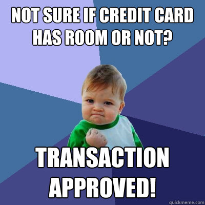 Not sure if credit card has room or not? Transaction approved!  Success Kid