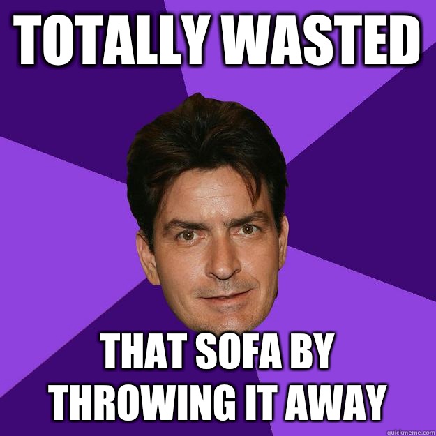 Totally wasted that sofa by throwing it away  Clean Sheen