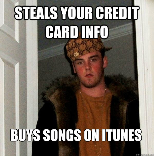 Steals your credit card Info Buys songs on Itunes  Scumbag Steve