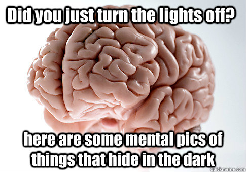 Did you just turn the lights off? here are some mental pics of things that hide in the dark   Scumbag Brain