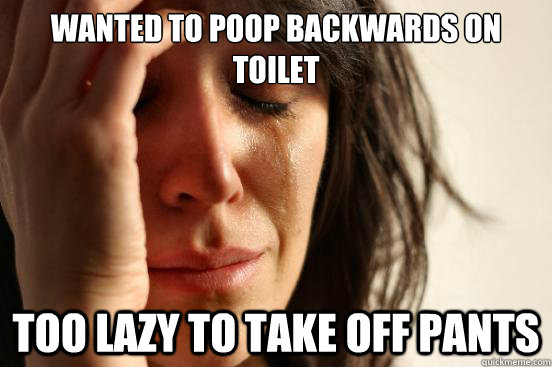 Wanted to poop backwards on toilet too lazy to take off pants  First World Problems