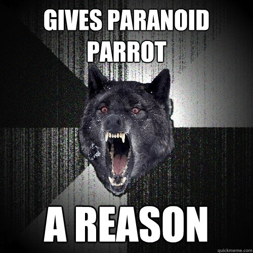 gives paranoid parrot a reason  Insanity Wolf