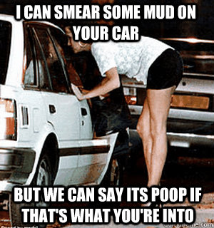 i can smear some mud on your car  But we can say its poop if that's what you're into  Karma Whore