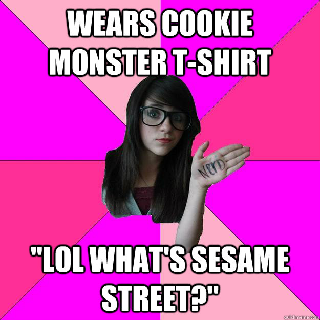 wears cookie monster t-shirt 