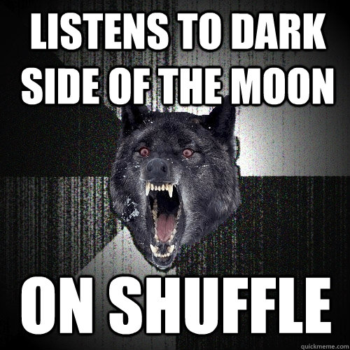 Listens to dark side of the moon on shuffle - Listens to dark side of the moon on shuffle  Insanity Wolf