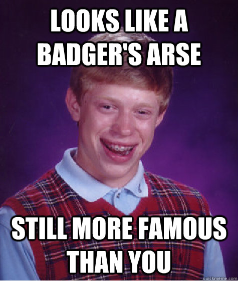 Looks like a badger's arse Still more famous than you   Bad Luck Brian