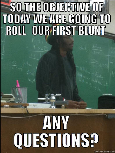 SO THE OBJECTIVE OF TODAY WE ARE GOING TO ROLL   OUR FIRST BLUNT  ANY QUESTIONS? Rasta Science Teacher