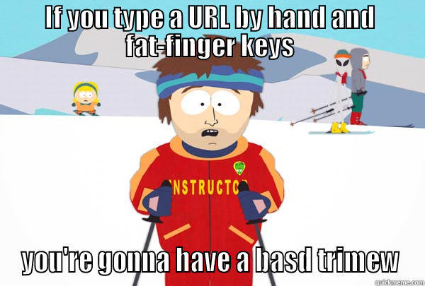 IF YOU TYPE A URL BY HAND AND FAT-FINGER KEYS YOU'RE GONNA HAVE A BASD TRIMEW Super Cool Ski Instructor