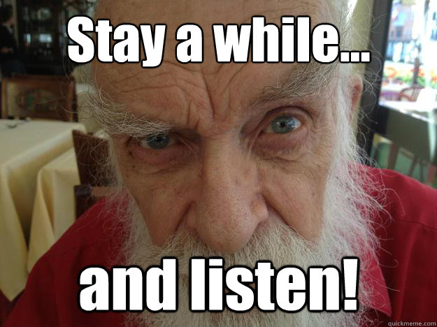 Stay a while... and listen!  James Randi Skeptical Brow
