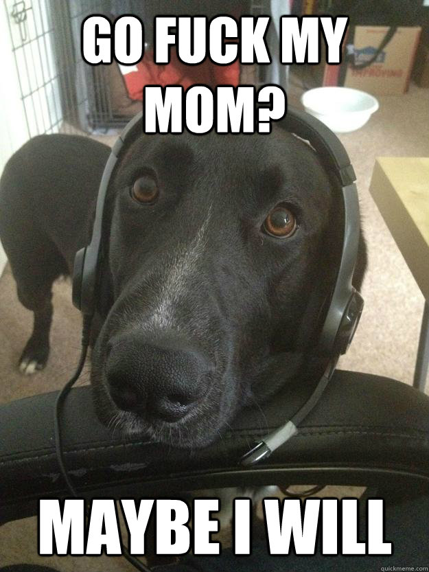 go fuck my mom? maybe i will  Gamer Dog