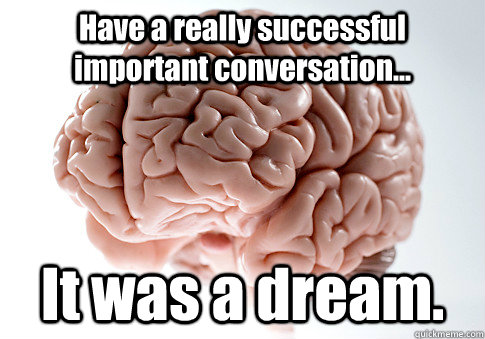 Have a really successful important conversation... It was a dream.  Scumbag Brain