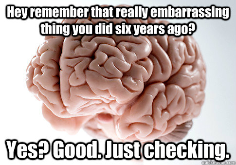 Hey remember that really embarrassing thing you did six years ago? Yes? Good. Just checking.  Scumbag Brain