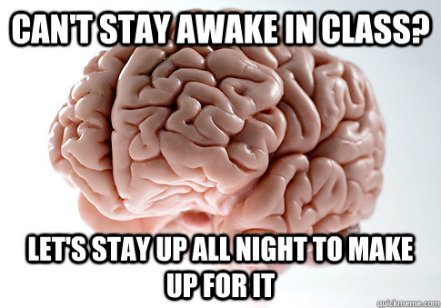 CAN'T STAY AWAKE IN CLASS? LET'S STAY UP ALL NIGHT TO MAKE UP FOR IT   Scumbag Brain