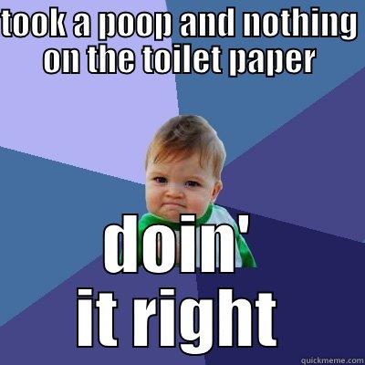 TOOK A POOP AND NOTHING ON THE TOILET PAPER DOIN' IT RIGHT Success Kid