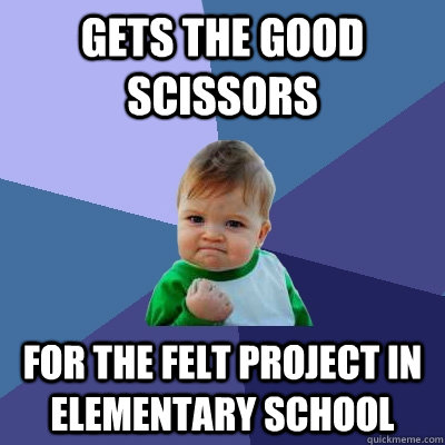 GETS THE GOOD SCISSORS FOR THE FELT PROJECT IN ELEMENTARY SCHOOL  Success Kid