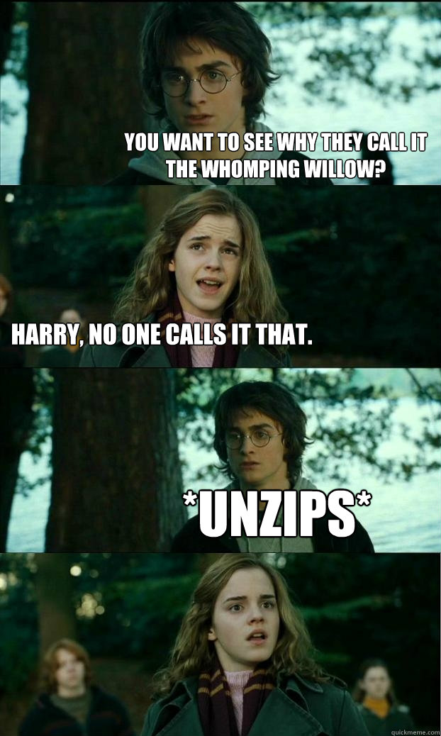 You want to see why they call it the whomping willow? harry, no one calls it that. *unzips*  Horny Harry