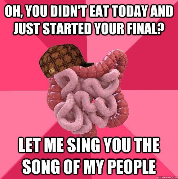 Oh, you didn't eat today and just started your final? LET ME SING YOU THE SONG OF MY PEOPLE  Scumbag Intestines