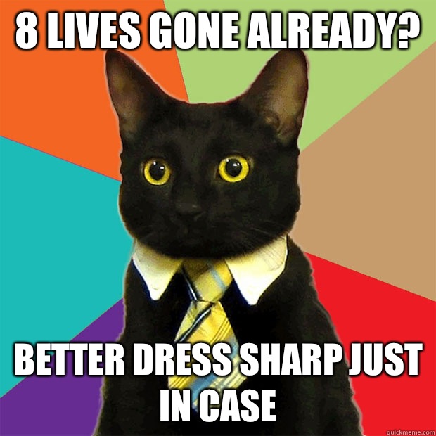 8 lives gone already? Better dress sharp just in case  Business Cat