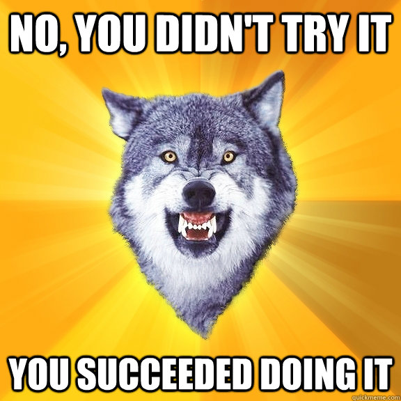 no, you didn't try it you succeeded doing it - no, you didn't try it you succeeded doing it  Courage Wolf