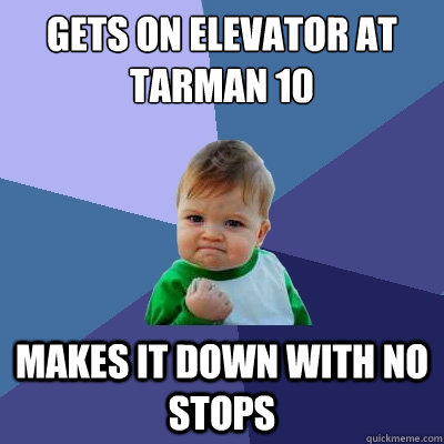 Gets on elevator at tarman 10 makes it down with no stops  Success Kid