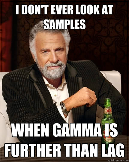 I don't ever look at samples when gamma is further than lag - I don't ever look at samples when gamma is further than lag  The Most Interesting Man In The World