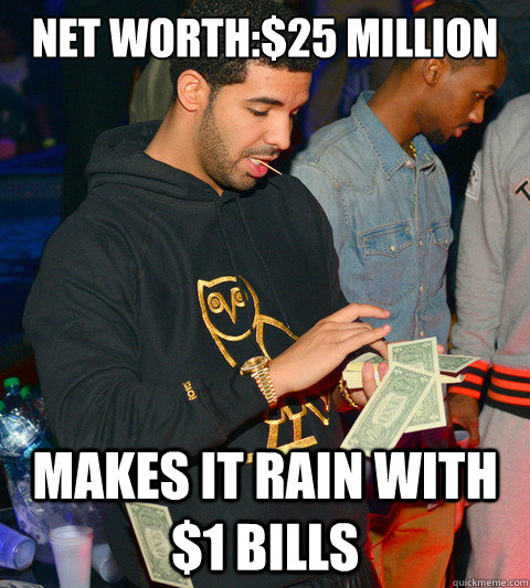 Net worth:$25 million Makes it rain with $1 bills - Net worth:$25 million Makes it rain with $1 bills  Misc