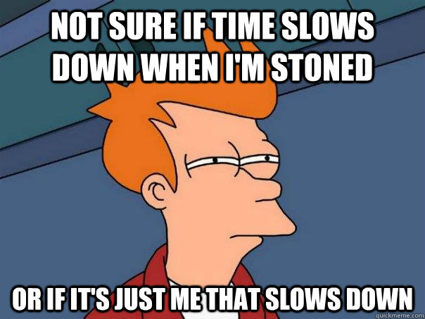 Not sure if time slows down when I'm stoned Or if it's just me that slows down - Not sure if time slows down when I'm stoned Or if it's just me that slows down  Futurama Fry