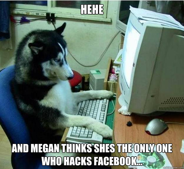 hehe  and megan thinks shes the only one who hacks facebook... - hehe  and megan thinks shes the only one who hacks facebook...  Disapproving Dog