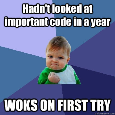 Hadn't looked at important code in a year WOKS ON FIRST TRY  Success Kid