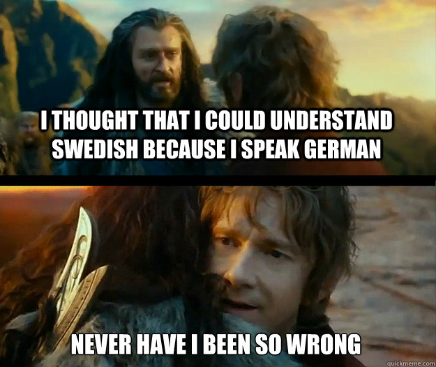 I thought that I could understand swedish because i speak german  Never have I been so wrong - I thought that I could understand swedish because i speak german  Never have I been so wrong  Sudden Change of Heart Thorin