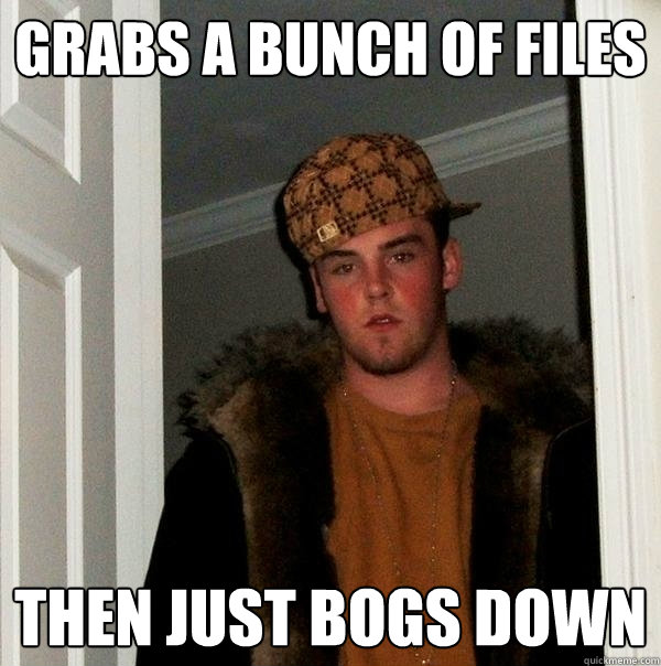 grabs a bunch of files then just bogs down  Scumbag Steve