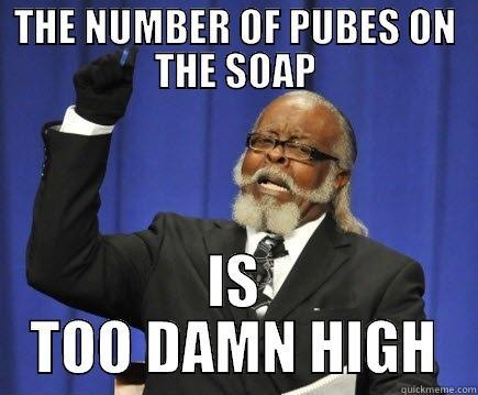 THE NUMBER OF PUBES ON THE SOAP IS TOO DAMN HIGH Too Damn High