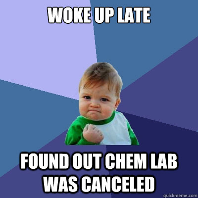 Woke up late Found out Chem Lab was Canceled  Success Kid