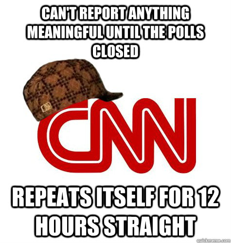 can't report anything meaningful until the polls closed repeats itself for 12 hours straight - can't report anything meaningful until the polls closed repeats itself for 12 hours straight  scumbag cnn