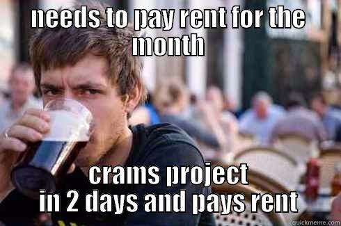 NEEDS TO PAY RENT FOR THE MONTH CRAMS PROJECT IN 2 DAYS AND PAYS RENT Lazy College Senior