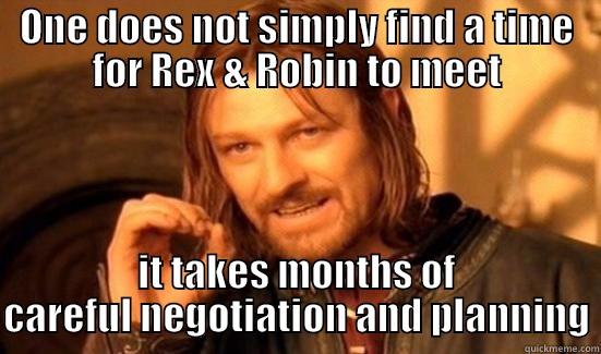 ONE DOES NOT SIMPLY FIND A TIME FOR REX & ROBIN TO MEET IT TAKES MONTHS OF CAREFUL NEGOTIATION AND PLANNING Boromir