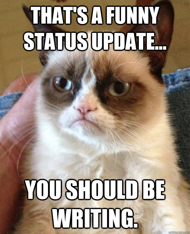 That's a funny status update... You should be writing.  Grumpy Cat