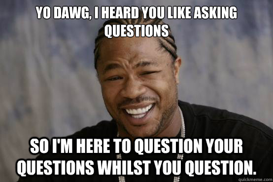 YO DAWG, I heard you like asking questions So i'm here to question your questions whilst you question. - YO DAWG, I heard you like asking questions So i'm here to question your questions whilst you question.  YO DAWG