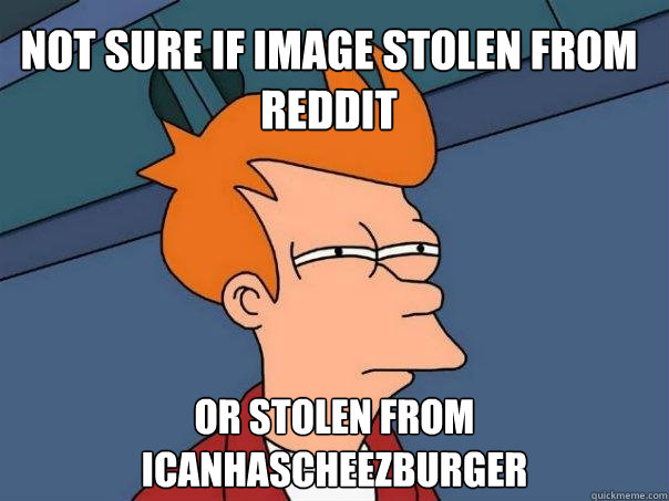 Not sure if image stolen from Reddit Or stolen from icanhascheezburger  Futurama Fry