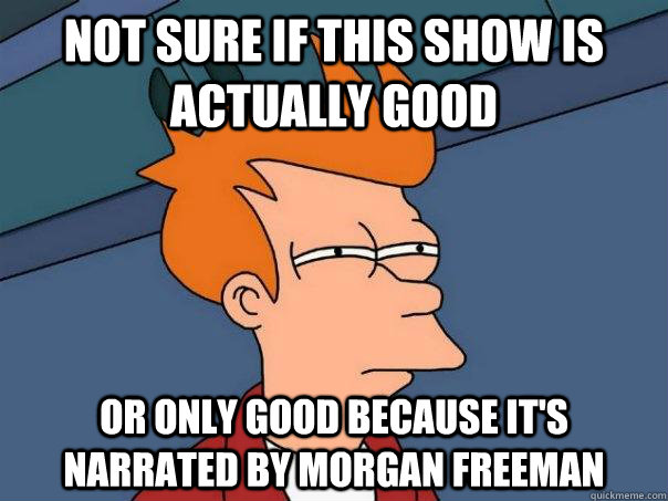 Not sure if this show is actually good Or only good because it's narrated by Morgan Freeman  Futurama Fry